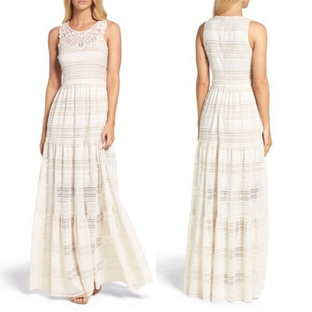 Eliza J Cream Lace Maxi Dress Size 14W